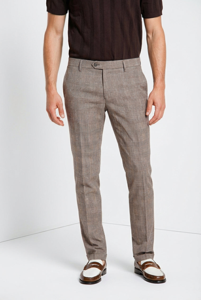 Torino City pantalon chino homme imprimé Prince de Galles slim fit