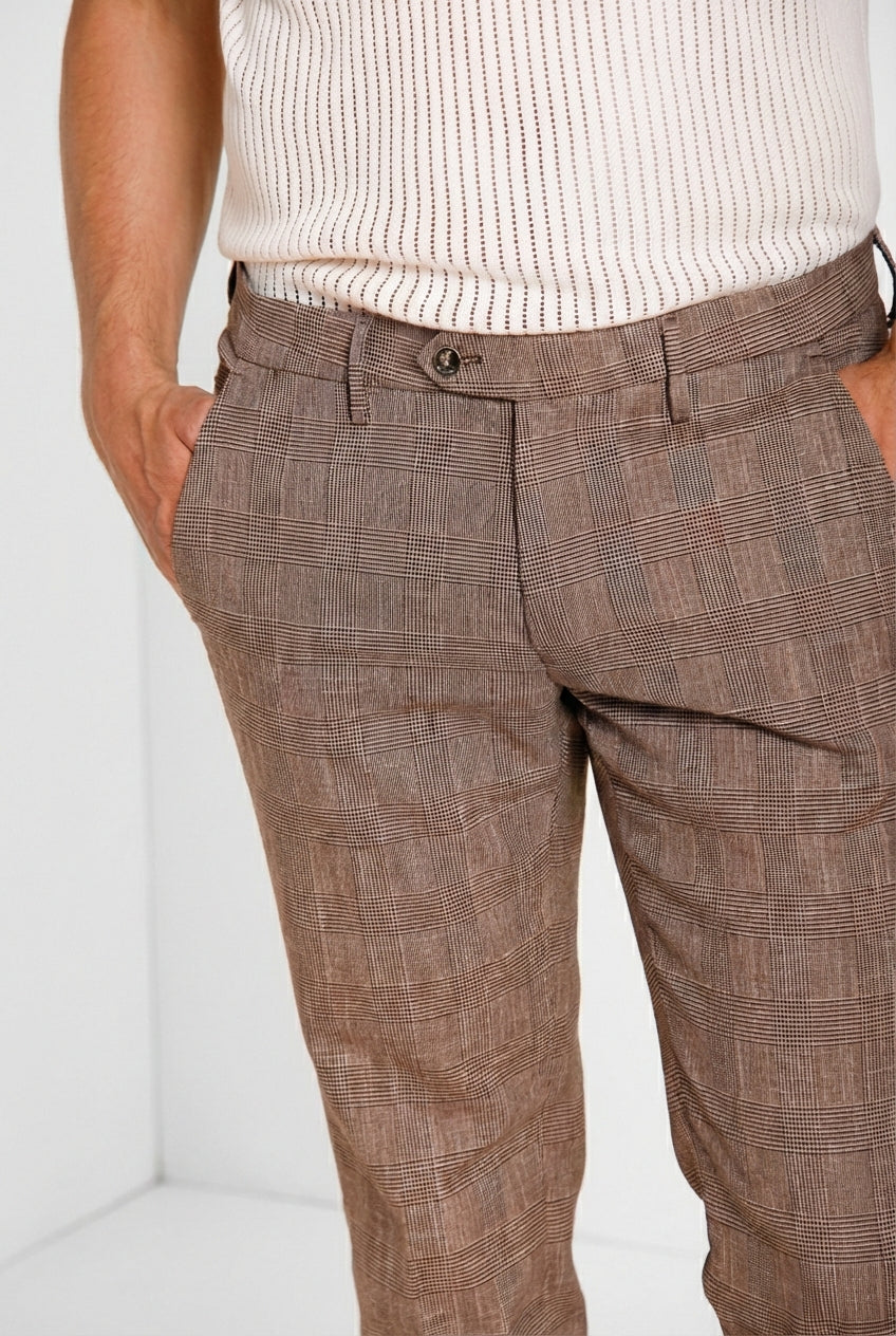 Torino City pantalon chino homme imprimé Prince de Galles slim fit