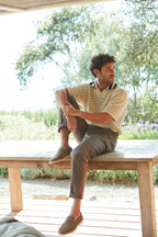 Boston Hose Chino Herren aus Fischgrat garngefärbt Stretch relaxed fit