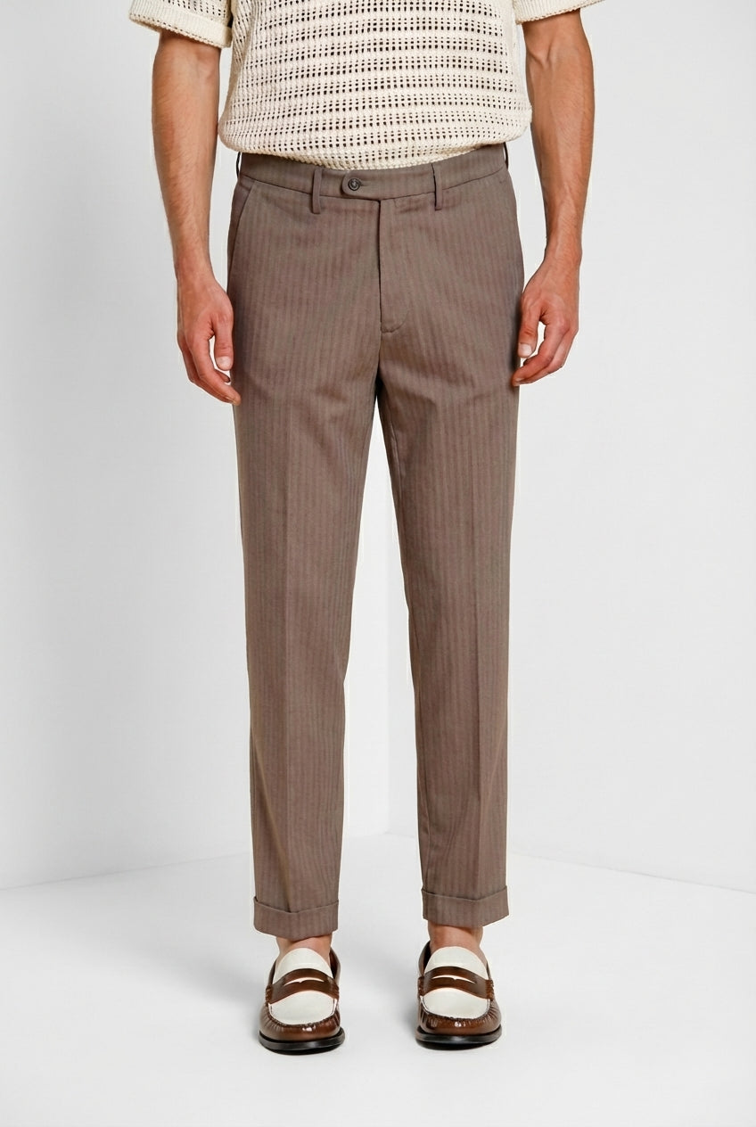 Boston Hose Chino Herren aus Fischgrat garngefärbt Stretch relaxed fit