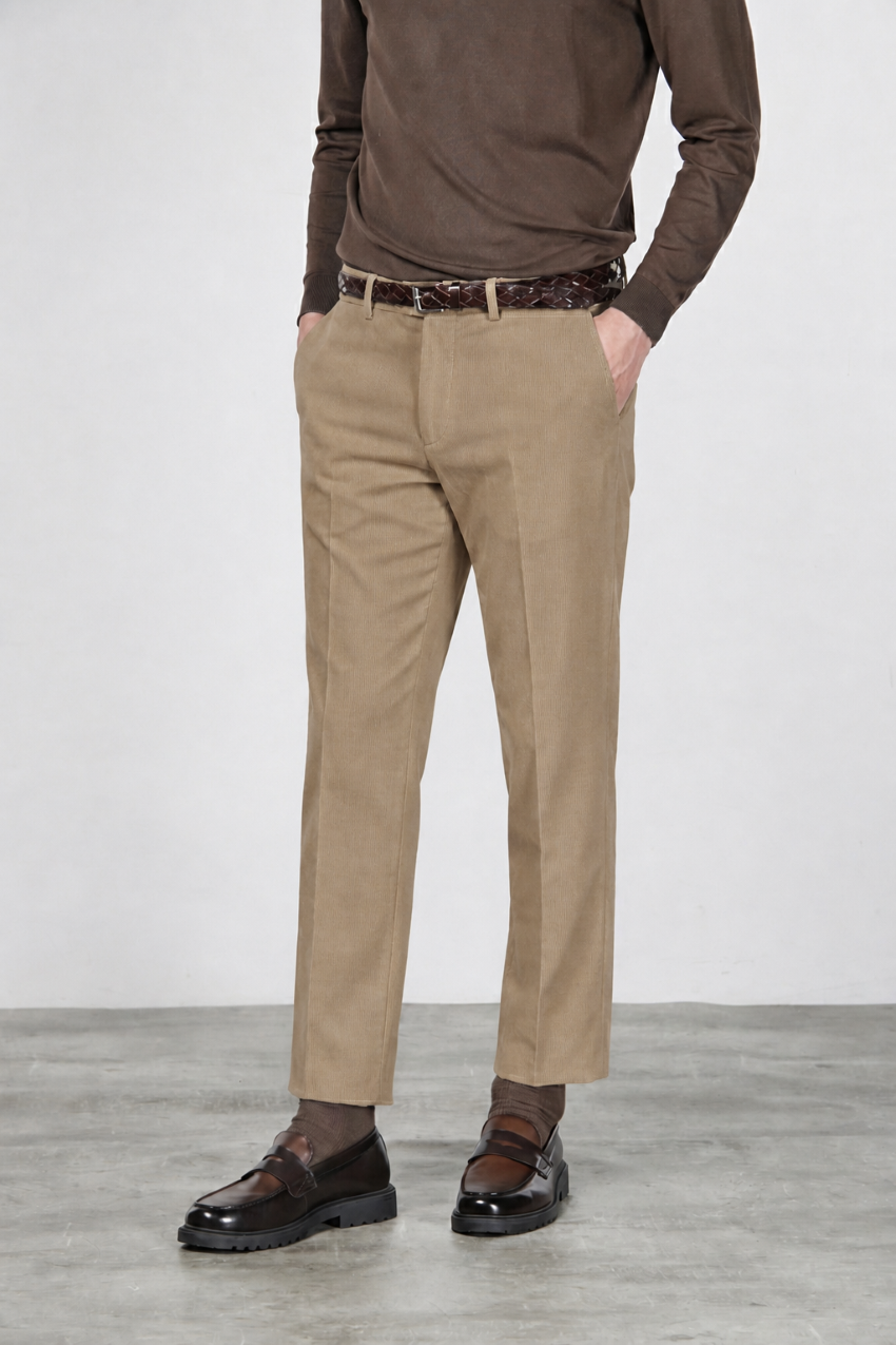 Paris pantalone chino uomo in velluto 1000 righe stretch carrot fit ①