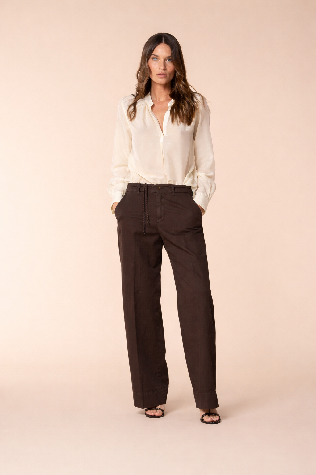 New York Studio Damen Chino Hose aus Baumwoll-Leinen-Twill Wide Leg