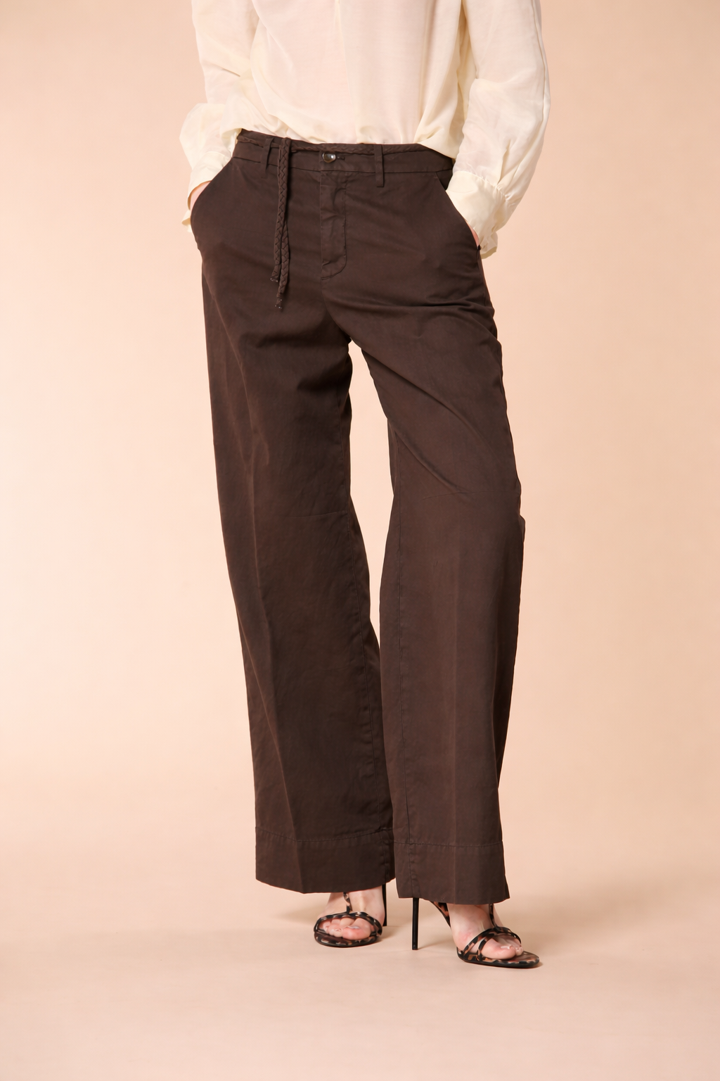 New York Studio Damen Chino Hose aus Baumwoll-Leinen-Twill Wide Leg