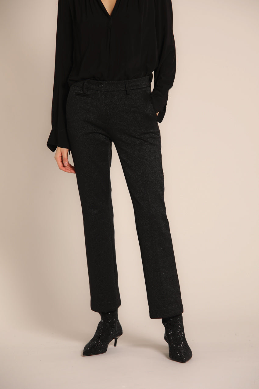immagine 1 di pantalone chino donna, modello New York Trumpet di colore nero, lurex con fit slim di Mason's