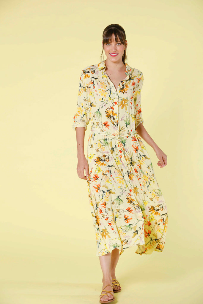 image 1 de robe longue femme en popeline avec motif de fleurs Nicole Dress régulière jaune pale de Mason's 