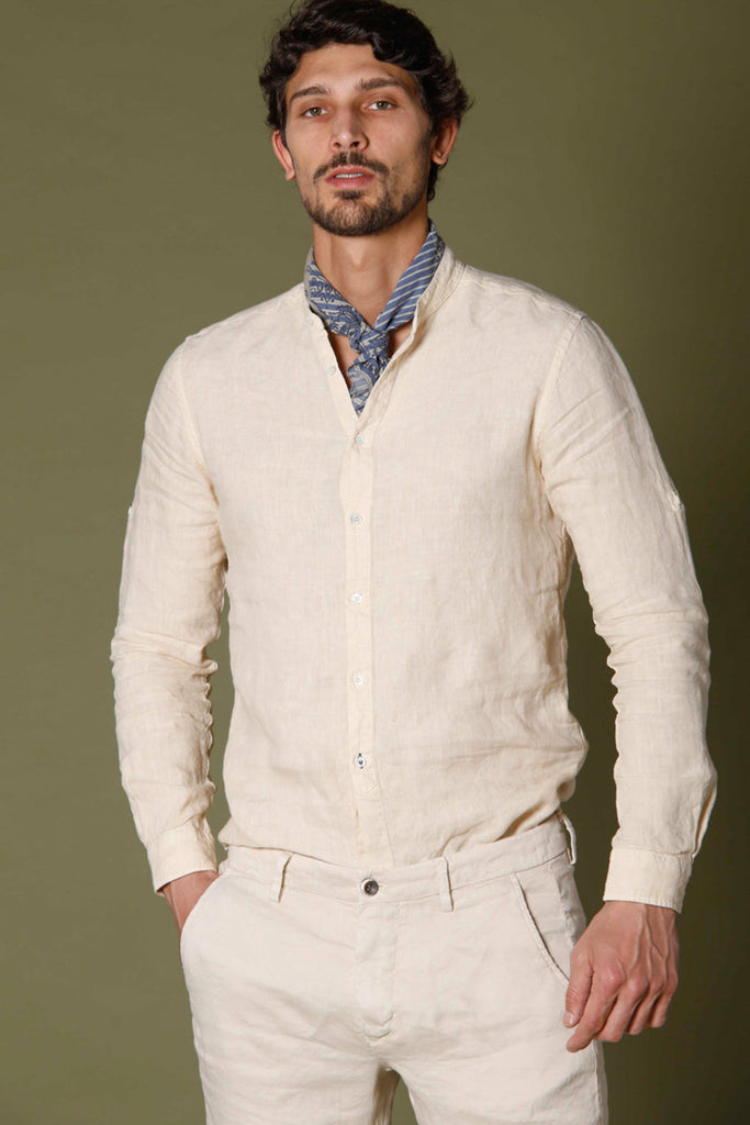 Image 1 de chemise homme a manche longue en lin couleur stucco modéle Porto par Mason's
