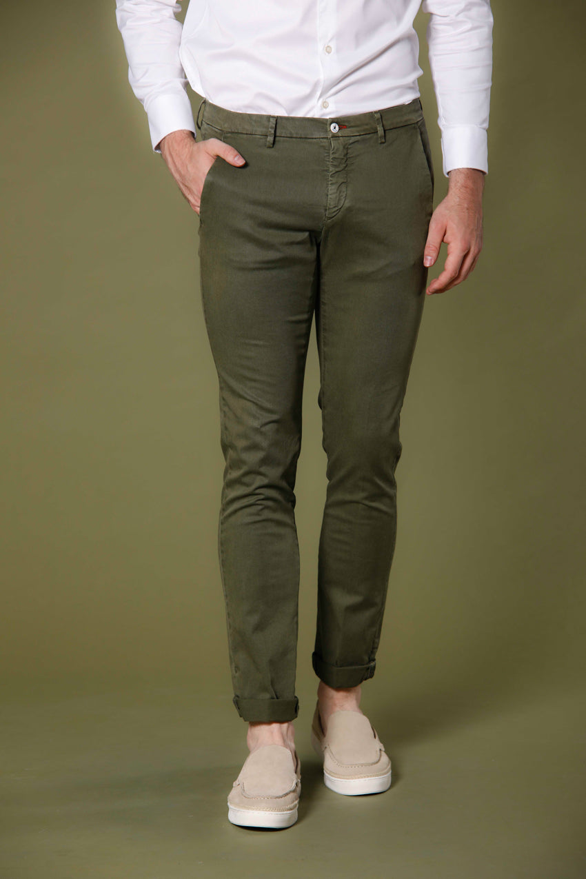 Image 1 of Mason's Torino Summer Color pattern green cotton twill and tencel men's chino pants