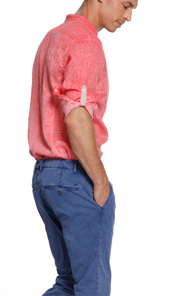 Torino Chemise homme à manches longues en lin avec rubans