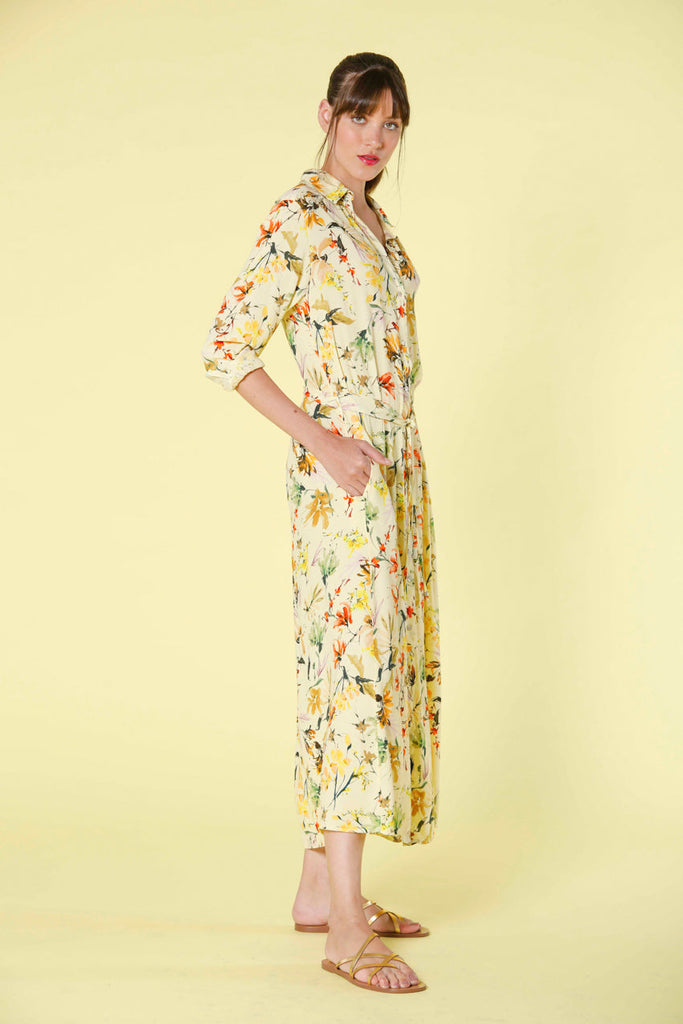 image 3 de robe longue femme en popeline avec motif de fleurs Nicole Dress régulière jaune pale de Mason's 