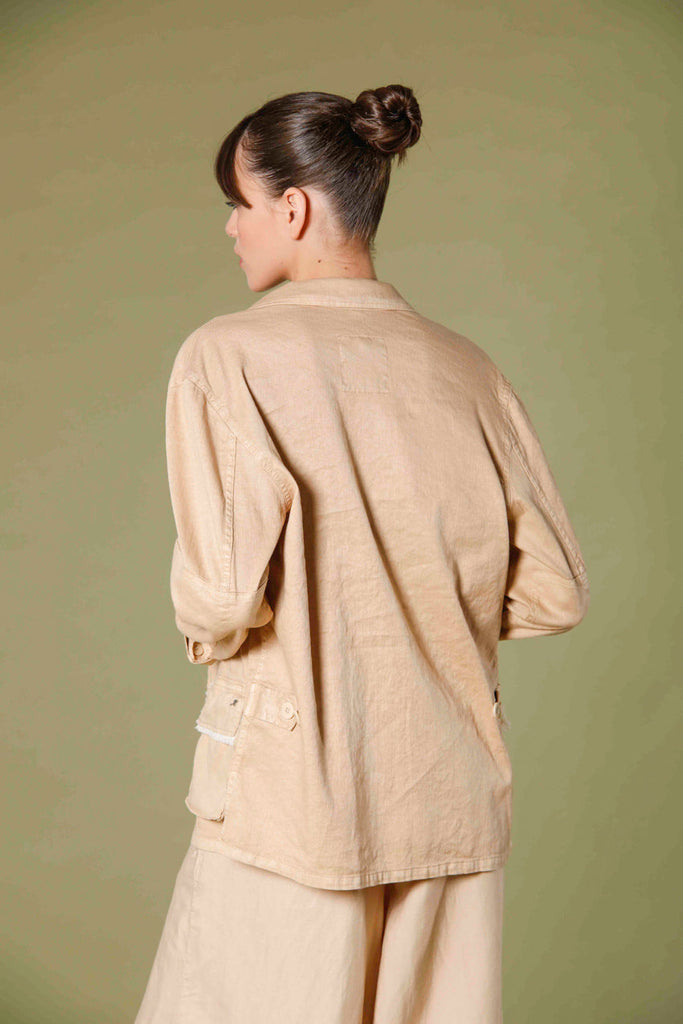 immagine 4 di overshirt da donna in lino e cotone con tasche decorate modello flyshirt colore kaki scuro di mason's 