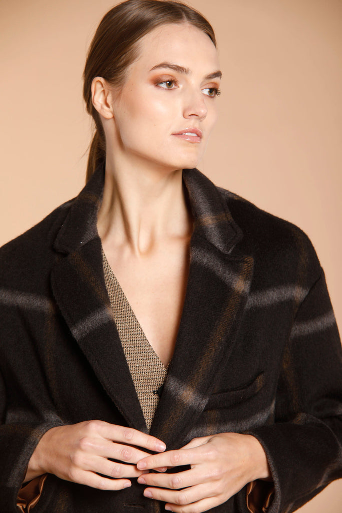 Image 2 de manteau femme en laine modèle Isabel Coat couleur marron motif carré de Mason's 