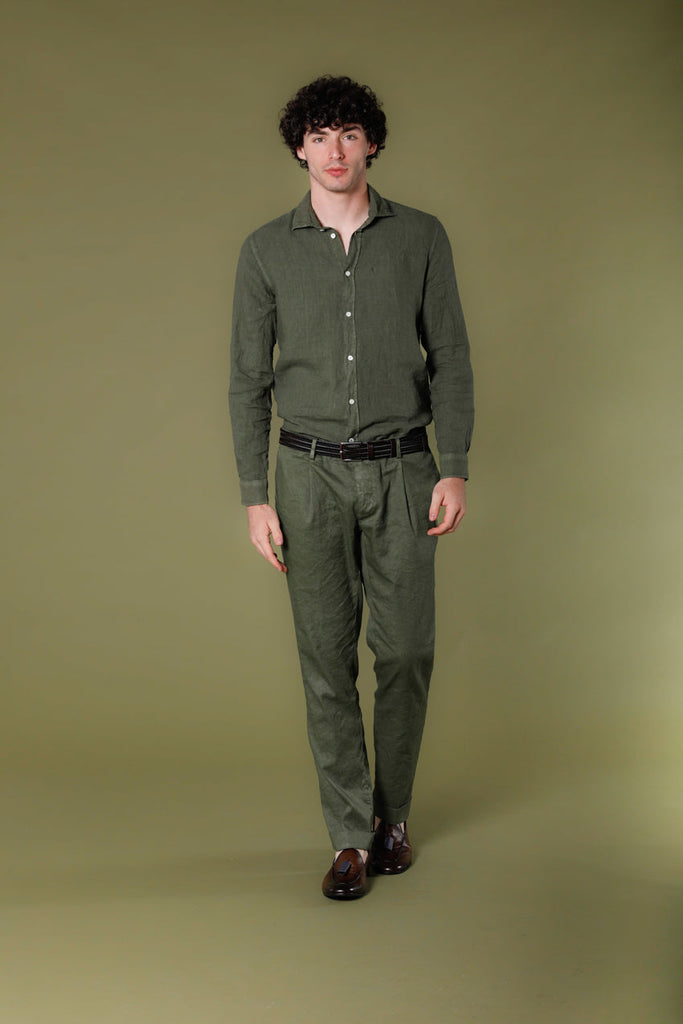 Image 2 de chemise homme à manche longue en lin vert modéle Torino par Mason's