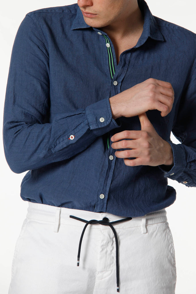 Torino Chemise à manches longues pour homme en lin avec ruban régular fit