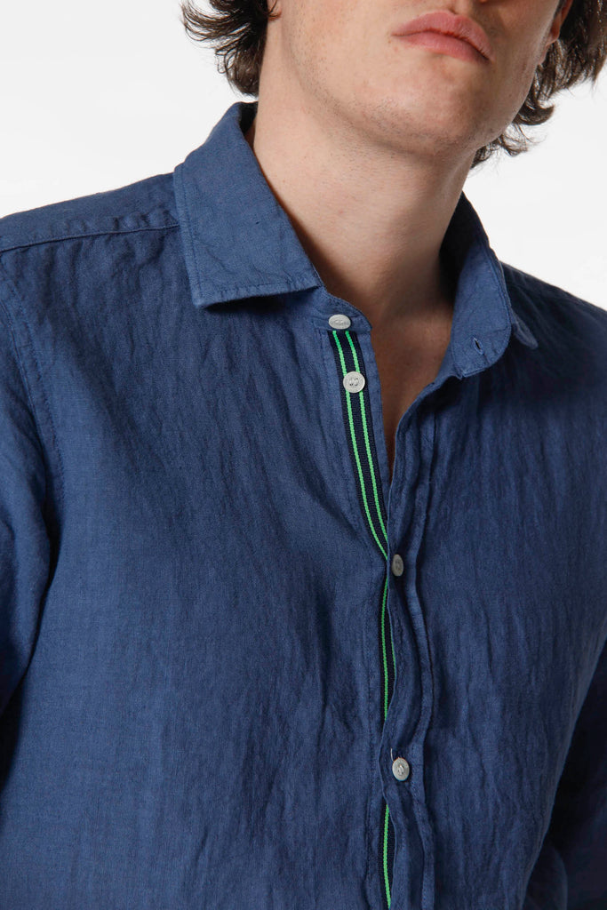 Torino Chemise à manches longues pour homme en lin avec ruban régular fit