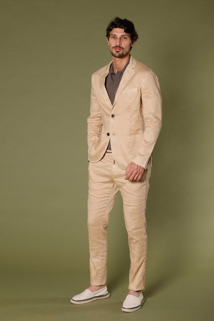 Immagine 2 di blazer uomo in twill di lino e cotone color kaki scuro modello Da Vinci Summer di Mason's