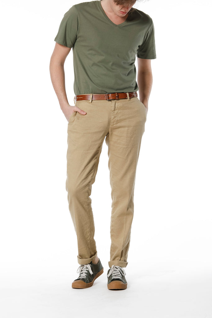 New York pantalon chino homme en twill de coton et lin regular fit