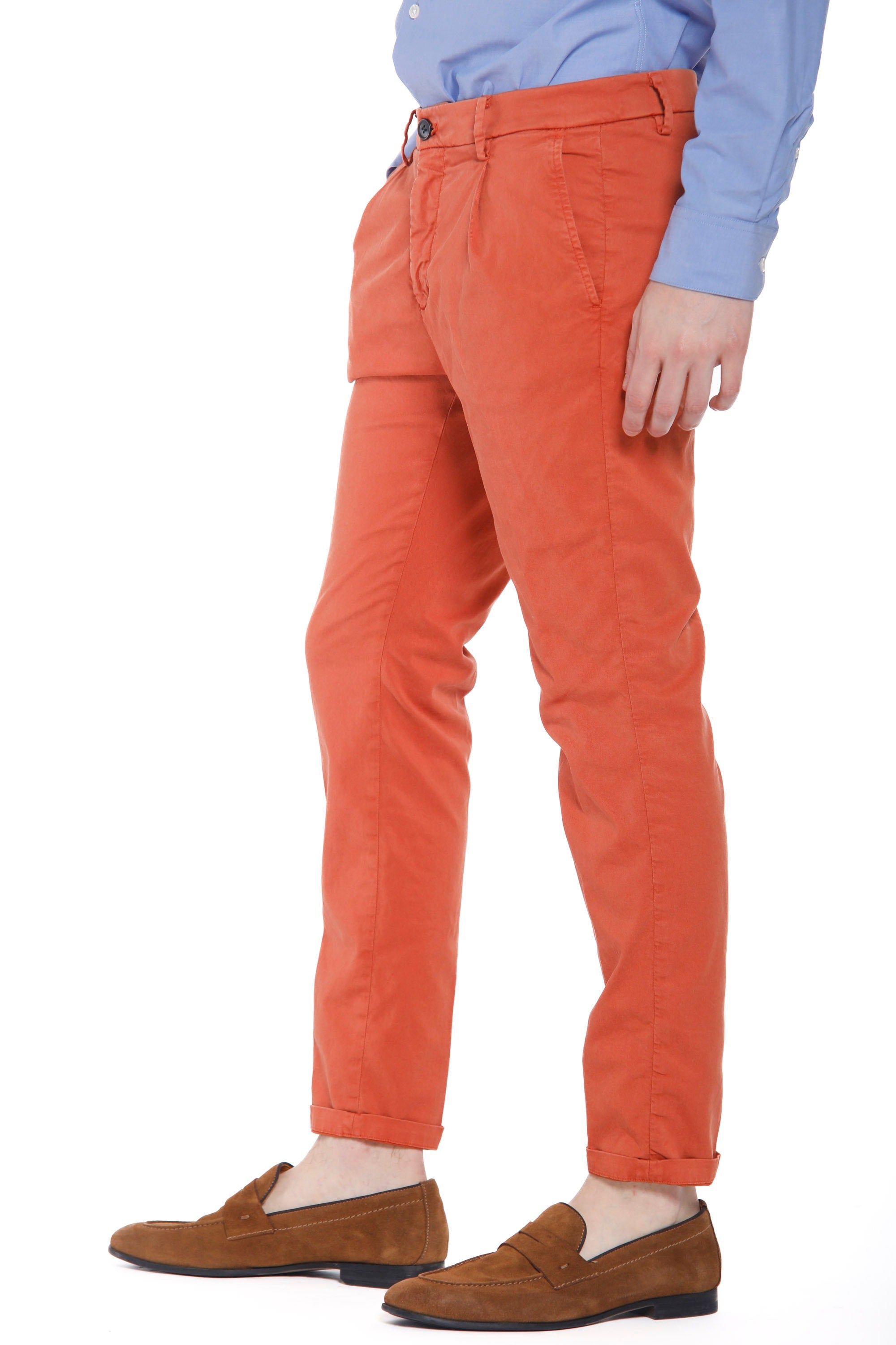 Osaka 1 Pinces pantalone chino uomo in cotone e tencel carrot fit