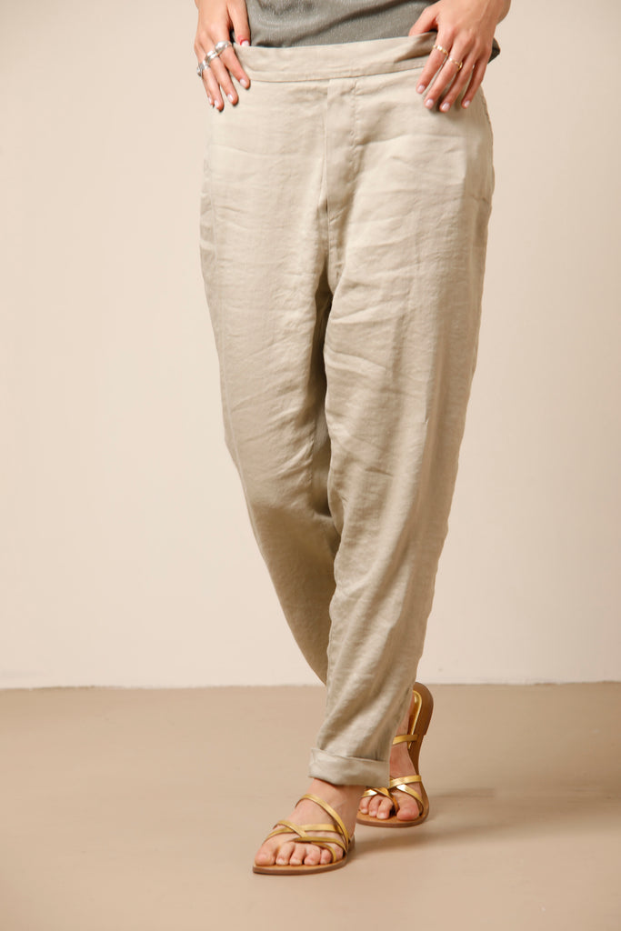 Malibu Jogger City Pantalon chino femme en mélange de lin avec coulisse relaxed