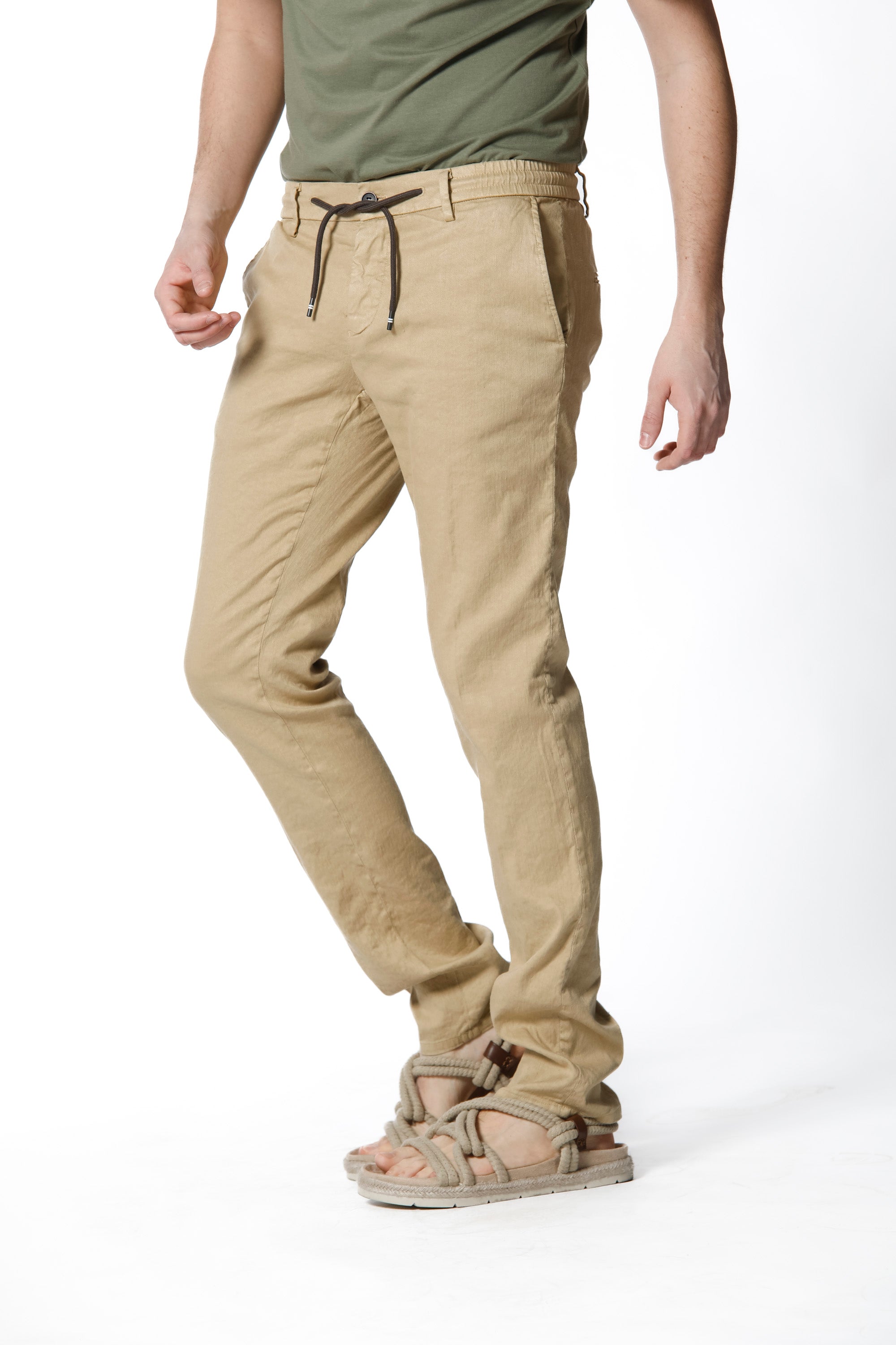 Milano Jogger pantalone uomo chino jogger in lino e cotone extra slim fit