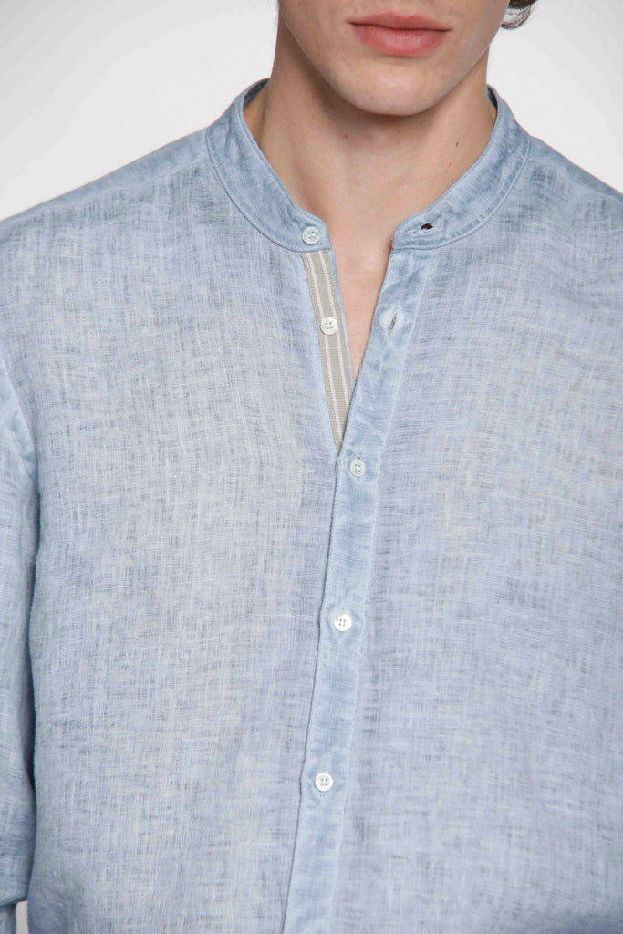 Porto chemise homme "cold dye" à col mao en lin avec rubans