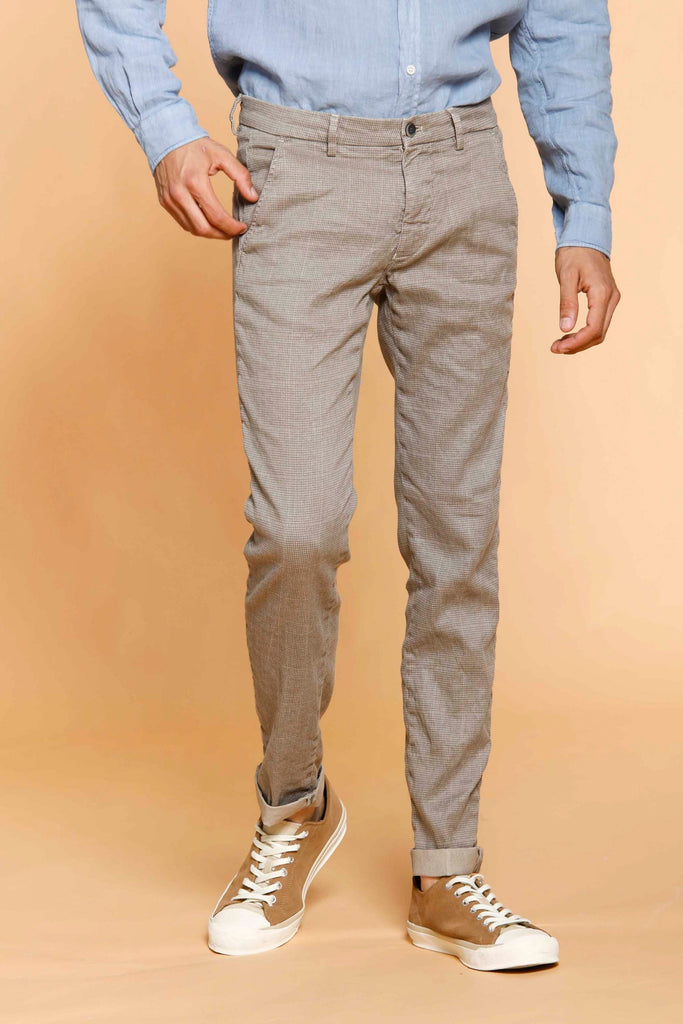 Torino Style Pantalon chino homme en lin et coton  micro motif slim fit